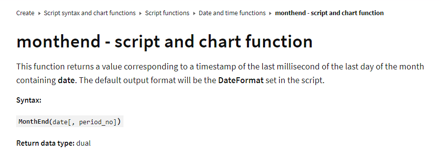 Documentation for the Qlik MonthEnd() function