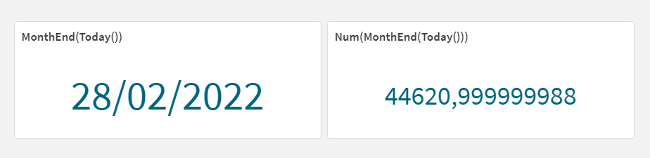 What is the numerical value of the Qlik MonthEnd() function?